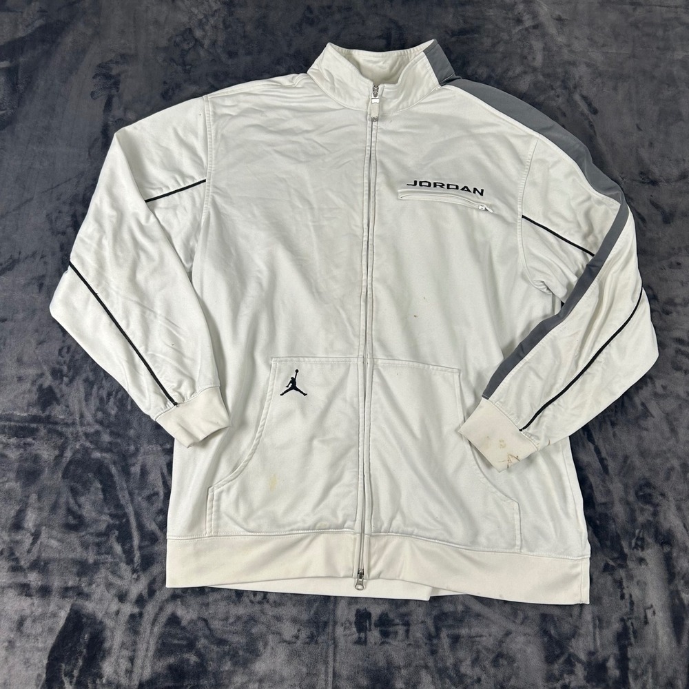 Jordan Track Jacket Mens XL White Gray Full Zip Jumpman Logo Athletic 3295